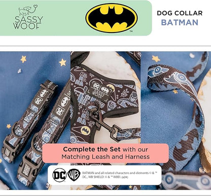 Sassy Woof Dog Collar Batman™ - S, Adjustable, Durable, Comfortable and Stylish Pet Accessories for Small Dogs - Officially Licensed
