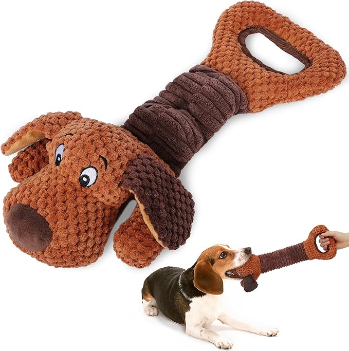 Squeaky Dog Toys,Interactive Tug of War Puppy Toys for Indoor/Outdoor Use Puppy Chew Toys for Teething Plush with Crinkle Paper for Small and Medium