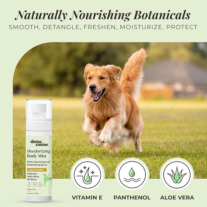 Divine Canine Cleansing Hair and Body Spray for Dogs - 5.1 Fl Oz of Dog Deodorizer, Long Lasting Formula - Everyday Body Spray with Aloe, Lemongrass Oil, and More - Made in The USA