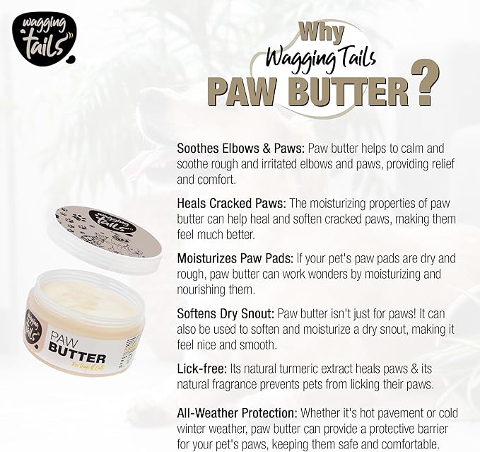Wagging Tails 6-in-1 Paw Butter 1.76 fl oz for Dogs & Cats | Made with Natural Ingredients Turmeric Extracts, Shea Butter, Bees Wax, | Heals Cracked Paws, Elbows & Dry Itchy Snout