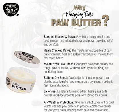 Wagging Tails 6-in-1 Paw Butter 1.76 fl oz for Dogs & Cats | Made with Natural Ingredients Turmeric Extracts, Shea Butter, Bees Wax, | Heals Cracked Paws, Elbows & Dry Itchy Snout