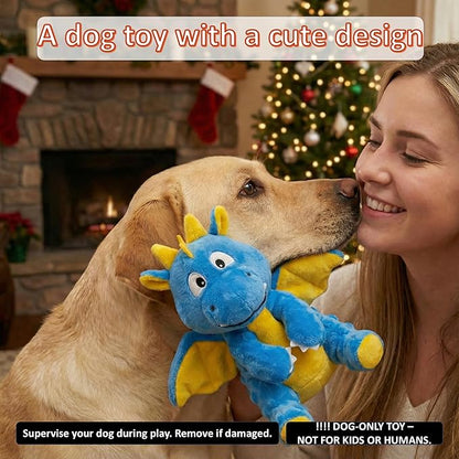 LydaPKS Squeaky Plush Dragon Dog Chew Toy - 8.3‘’X9‘’ Dog Toy for Small/Medium Dogs to Keep Pups Busy，Chewer Dog Toy with Crinkle Paper（Blue）