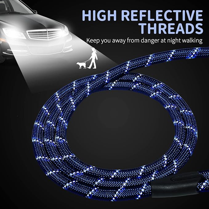 Long Dog Leash for Training 50Ft-Reflective Nylon Rope with Swivel Hook-Recall Agility Lead for Large Small Medium Dogs Outside Walking Hiking-Royal Blue Diam 1/2"