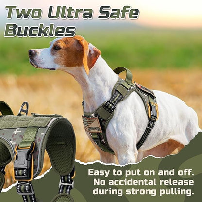 rabbitgoo Tactical Dog Harness for Small Dogs, No Pull Military Service Vest with Handle & Molle, Easy Control for Training Walking, Adjustable Reflective Straps, Green camo, S