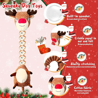 Jeefome Christmas Dog Toys for Large Dogs：Squeaky Tug of War Interactive Dog Toys with Crinkled Paper-Plush Puppy Toys Keep Them Busy