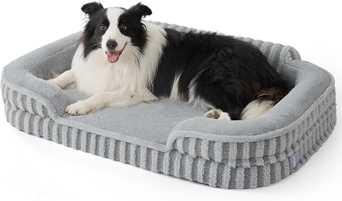 LE SURE Cute L-Plus Dog Beds, Orthopedic Waterproof Large Pet Bed with Sides, High Back Non-Slip Bottom and Egg-Crate Foam Dog Couch Sofa with Washable Removable Cover, Grey