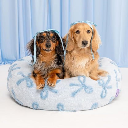 LE SURE Donut Medium Dog Bed - Round Cat Beds for Indoor Cats Calming Bed Gift for Pets, Cute Modern Beds with Jacquard Shaggy Plush & Anti Slip Bottom, 30 Inch, Ice Melt