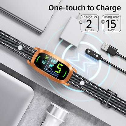 Dog Bark Collar for Large Medium Small Dogs, Rechargeable Smart Bark Collar, Anti Barking Training Collar with 5 Adjustable Sensitivity Beep Vibration (Copper)