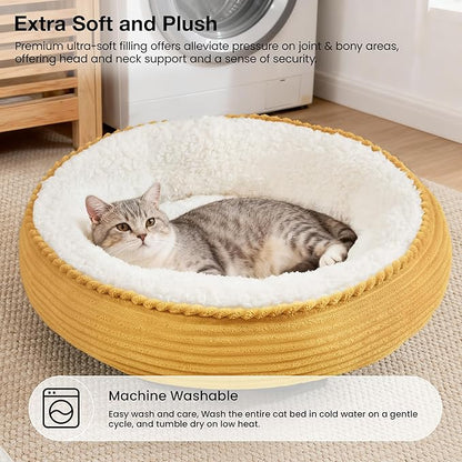 Love's cabin Round Donut Cat and Dog Cushion Bed, 20in Pet Bed for Cats or Small Dogs, Anti-Slip & Water-Resistant Bottom, Super Soft Durable Fabric Pet beds, Washable Luxury Bed Yellow Stripe