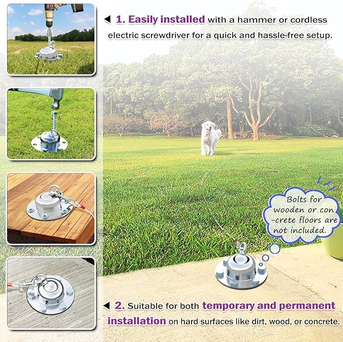 360° Swivel Dog Tie Out Stake Dog Anchor Upgrade - Heavy Duty Stainless Steel Dog Yard Stake for Small to Large Dogs 6 PCS Dog Tethers Holds 1500Lbs of Pull Force Great for Yard Camping Outdoor