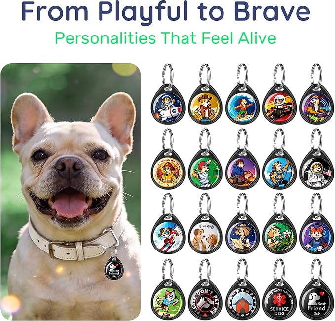 QR Code Dog Tag and Cat Tag, Scan to Reunite Faster, Waterproof and Durable, Lightweight and Quiet, Updatable Contact Info, with Eye-Catching Pet Character Design, Black-Skater Kitty