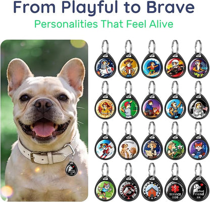 QR Code Dog Tag and Cat Tag, Scan to Reunite Faster, Waterproof and Durable, Lightweight and Quiet, Updatable Contact Info, with Eye-Catching Pet Character Design, Black-Skater Kitty