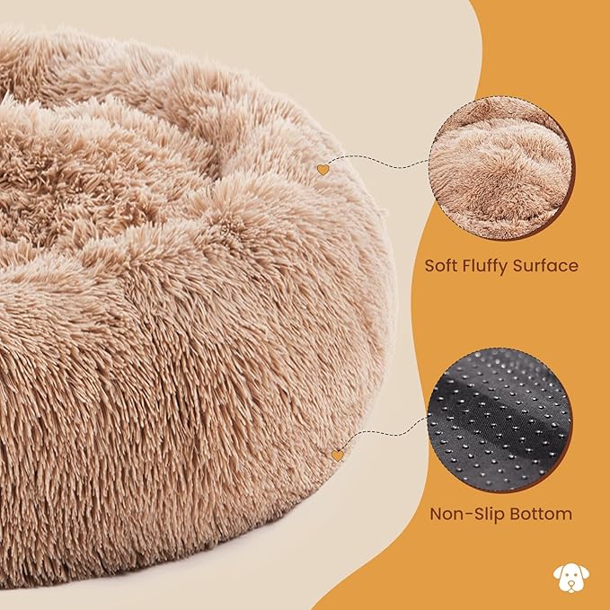 NEWBULIG 37.4x37.4 Inch Dog Bed Large Sized Dog, Donut Shape Cat Beds for Indoor Cats with Washable, Anti-Slip, Faux Fur