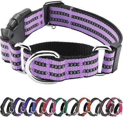 Hikiko Martingale Dog Collars Reflective Nylon Dog Collar with Quick Release Buckle Adjustable Training No Slip Dog Collar (Large, Lavender)