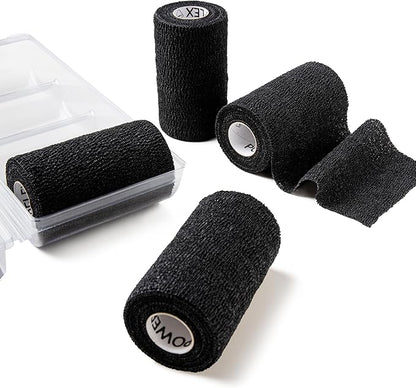 PowerFlex Equine – Extra Strong Self-Adhering Bandage Wrap – Wound Care, Compression & Support Bandage for Horses, Cows & Dogs – Black, 4 inch, 4 Rolls (Resealable Case)
