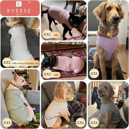 KYEESE 2Pack Waffle Dog Shirts Stretchy Dog T-Shirts Lightweight Dogs Tank Top Sleeveless Striped Dogs Shirt Vest Breathable, XX-Large, Green+Striped