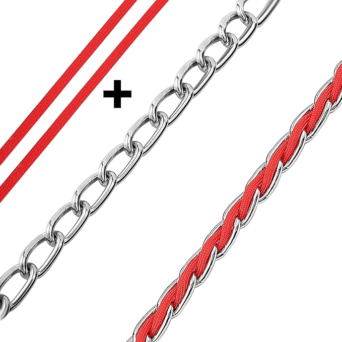 Chew Proof Metal Leash for Medium Large Dogs, 5.2FT Strong Anti Chew Chain Link Leash With Comfortable Soft Padded Handle - Red