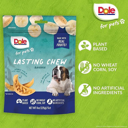 Dole for Pets Freshly Fetched Lasting Chew, Banana Flavor Dog Treats - Flavored with Real Fruit, No Wheat, Corn, Soy, Artificial Flavors, Colors, Preservatives, or Animal Products, 8 Ounce - 2 Pack