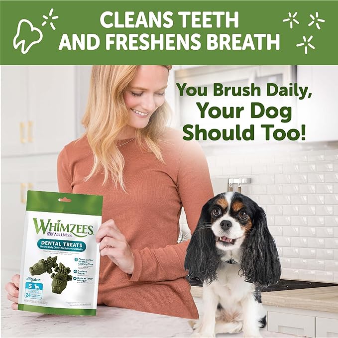 WHIMZEES Wellness Alligator Dog Dental Treats, Natural Chews, Small Size, (24 Count)