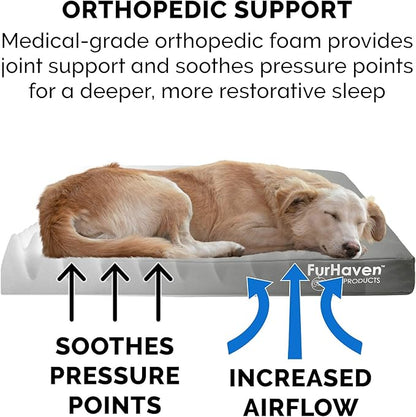 Furhaven Water-Resistant Orthopedic Dog Bed for Medium/Small Dogs w/ Removable Washable Cover, For Dogs Up to 35 lbs - Indoor/Outdoor Logo Print Oxford Polycanvas Mattress - Stone Gray, Medium