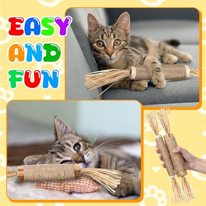 Soulchen 4 Pack 15 Inches Huge Silvervine Sticks Cat Toys Large Natural Cat Chew Toy Kittens Catnip for Teeth Cleaning, Big Catmint Blend Stick Dental Kitty Chews for Indoor