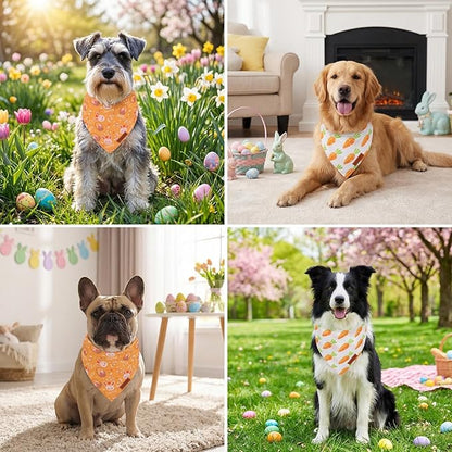 PTDECOR Easter Dog Bandana 2 Pack, Reversible Rabbit Carrot Dog Scarf, Multi Size Offered, Yellow White Easter Bandanas for Small Dogs Pets (Small)