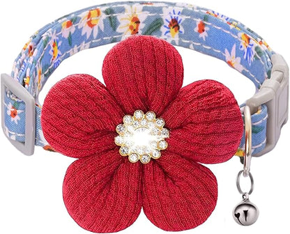 Small Dog Collar with Flower, Puppy Collar for Girl Dog Collars for Small Dogs Cute Christmas Dog Collar with Bell, Adjustable Length