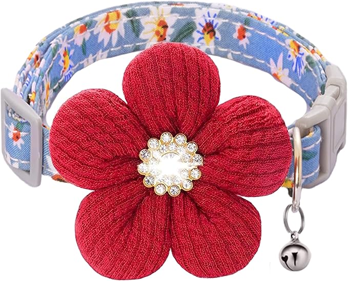 Medium Dog Collar with Flower, Dog Collars for Medium Dogs Collar for Girl Cute Dog Collar with Bell, Adjustable Length