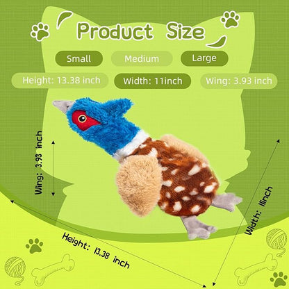 Calibonbon 2-Pack Stuffing-Free Squeaky Dog Toys – Pheasant & Duck Plush (4 Squeakers Each) | Durable Hollow Body for Medium Dogs | No Stuffing, Safe & Mess-Free