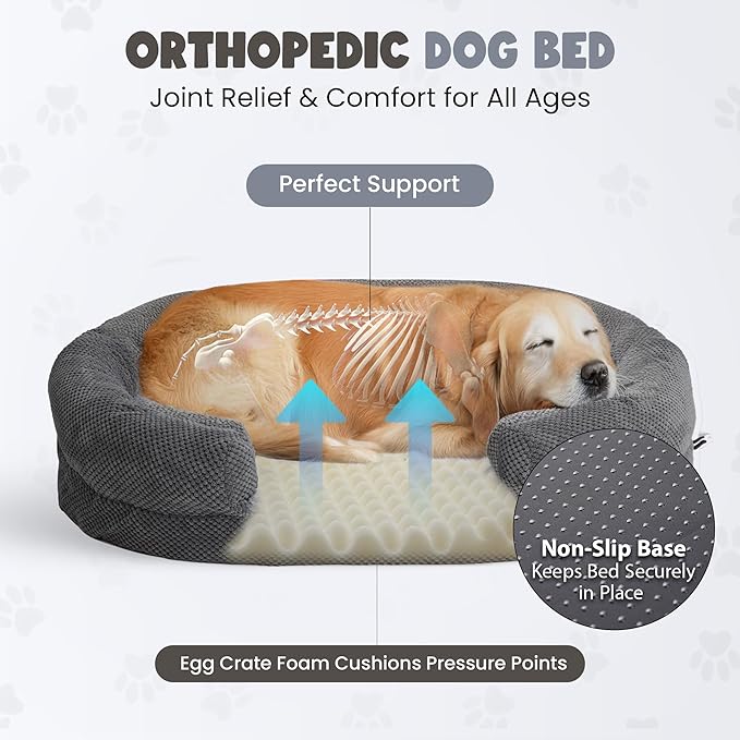 Miorun Arthritis Dog Bed, Orthopedic Dog Bed with Memory Foam, Extra Spacious Pet Bed with Supportive Sides, Removable Washable Cover, Designed for Senior Dogs Comfort Better Sleep and Joint Support