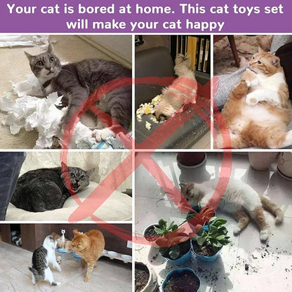 Retro Shaw 25Pcs Cat Toys with Kitten Tunnels, Interactive Kitty Toys for Indoor Cats, Large Cat Tube Tent Feather Wand Teaser Balls Bell Fuzzy Springs Mouse Crincly - Extra Longer Cats Tunnel Set