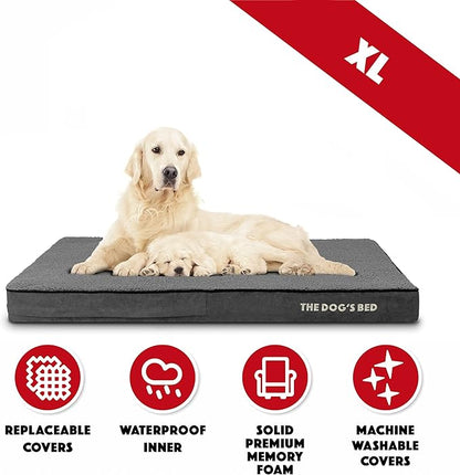 The Dog’s Bed Orthopedic Memory Foam Dog Bed, XL Grey Plush, Pain Relief for Arthritis, Hip & Elbow Dysplasia Post Surgery, Lameness, Supportive Calming, Waterproof Washable Cover, Veterinary Approved