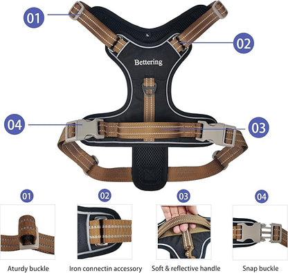No Pull Reflective Black Dog Harness with Easy Control Handle, Soft Padded Mesh Liner, Adjustable Dog Vest Harness for Large Medium Small Dogs (Black, S)