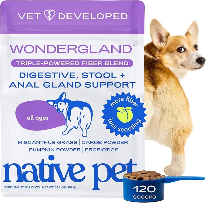 Native Pet WonderGland - Dog Anal Gland Treatment Using Fiber for Dogs - Prevents Scooting for Dogs Anal Gland Supplement Including Dog Gut Health Probiotics for Anal Gland Support - 120 Scoops