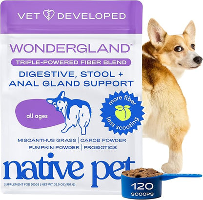 Native Pet WonderGland - Dog Anal Gland Treatment Using Fiber for Dogs - Prevents Scooting for Dogs Anal Gland Supplement Including Dog Gut Health Probiotics for Anal Gland Support - 120 Scoops
