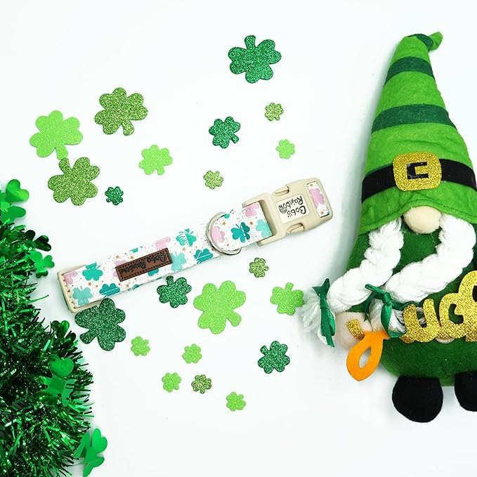 St Patrick's Day Dog Collar-Adjustable Cute Trefoil Pet Collars Cotton Clovers Holiday Puppy Collar Green Spring Necklace Gift for Large Dogs