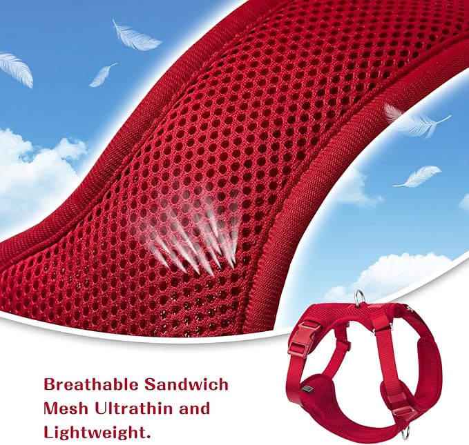 No Pull Dog Harness for Small Medium Large Dogs - Adjustable 2 Layer Mesh Dog Vest with Dual Clip, Escape Proof, Quick Release, Lightweight Breathable Mesh for Walking Hiking (Burgundy Red,XL)