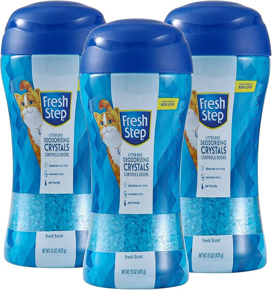 Fresh Step Cat Litter Crystals in Fresh Scent - Cat Litter Box Deodorizer - Combats Odors and Neutralizes Smells to Keep Your Home Clean, 15 Ounce - 3 Pack