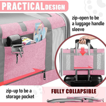 GAPZER Cat Carrier 20lbs Top Open/Soft Sided Small Pet Dog Travel Carrying Crate/Collapsible Puppy Transport Carry Bag/Sturdy Pet Cages Chihuahuas Mini Dog 10lbs Pink