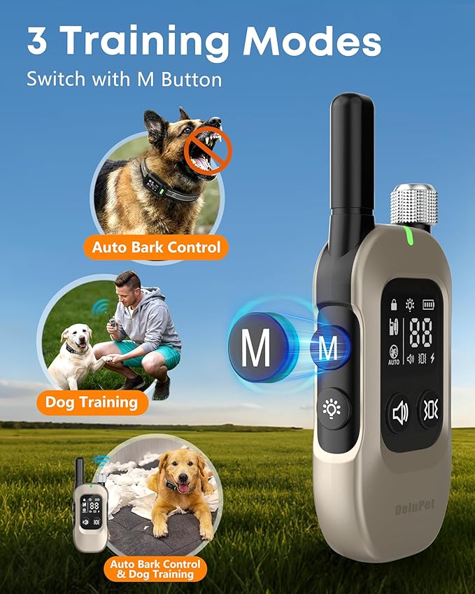 Delupet 2-in-1 Dog Bark & Shock Collar – 4500FT Dog Training Collar with Remote, 3 Training Modes & LED Light, IPX8 Waterproof E Collars with Anti-Barking for Small Medium Large Dog (Titanium)