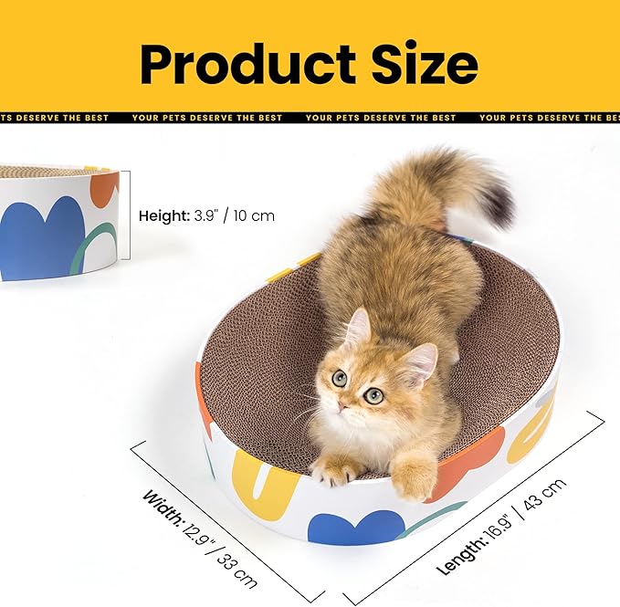 Conlun Cat Scratcher Cardboard,2 in 1 Oval Cat Scratch Pad Bowl for Indoor Kitty Grinding Claw,Round Kittens Scratching Board Corrugated Lounge Pet Beds&Furniture Protector for Couch&Carpets&Sofas