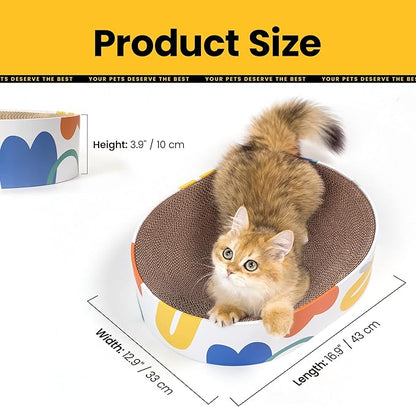Conlun Cat Scratcher Cardboard,2 in 1 Oval Cat Scratch Pad Bowl for Indoor Kitty Grinding Claw,Round Kittens Scratching Board Corrugated Lounge Pet Beds&Furniture Protector for Couch&Carpets&Sofas