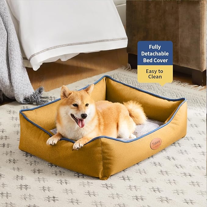 Tidore Orthopedic Dog Beds for Medium Dogs, Durable Egg Crate Foam Sofa Dog Bed wit Washable Removable Cover,Waterproof Lining,Pet Bed for Large Dogs (Mustard Yellow, 26.4" L x 21.7" W x 6.2" Th)