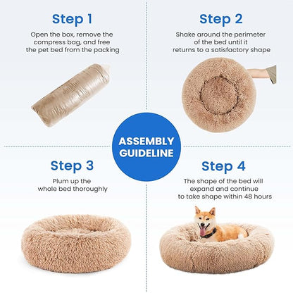 NEWBULIG 37.4x37.4 Inch Dog Bed Large Sized Dog, Donut Shape Cat Beds for Indoor Cats with Washable, Anti-Slip, Faux Fur