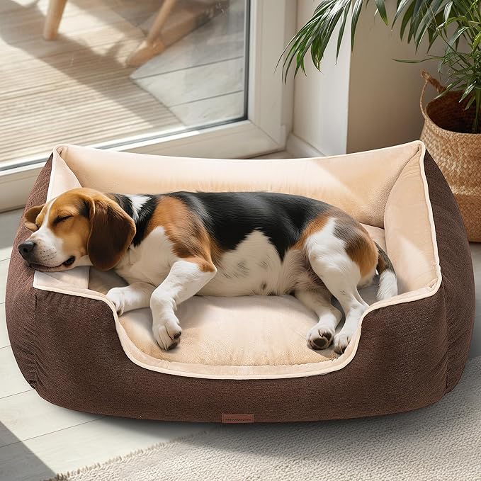 Orthopedic Dog Bed for Large Sized Dogs with Removable Washable Cover, Waterproof Lining & Non-Slip Base, Pet Dogs Couch Sofa with Extra Thick Dual-Layer Interior Padding, 36", Brown