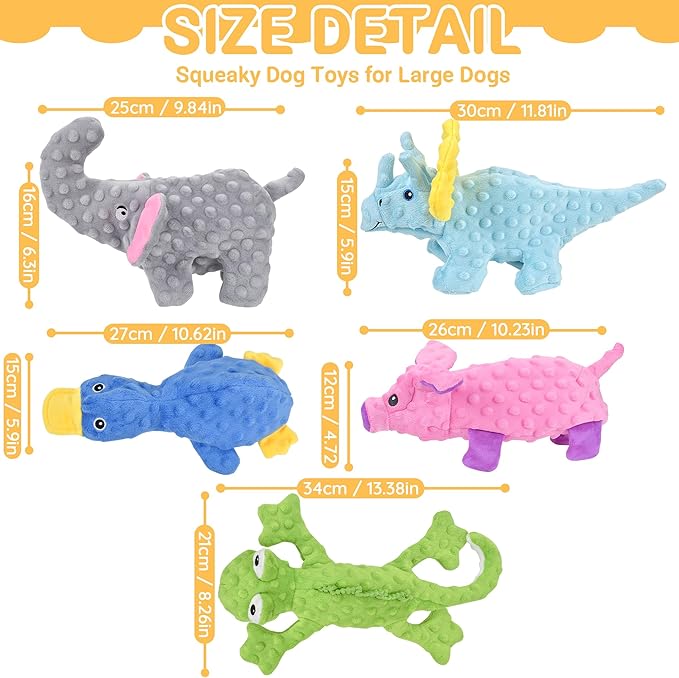 LECHONG No Stuffing Dog Toys for Aggressive Chewers, Squeaky Dog Toys for Large Medium and Small Dogs, Puppy Dog Chew Toys to Keep Them Busy Pack of 5