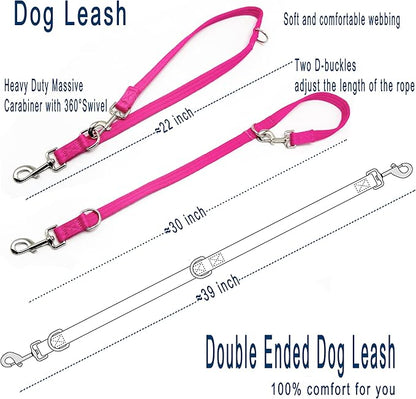 Double Ended Dog Leash,for Obedience Training Easy to Use,Lightweight,Soft for Large and Medium Dogs (Fuchsia, 1M*2.5CM)