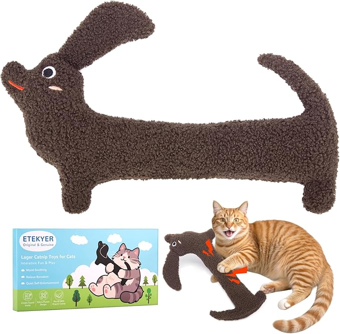 ETEKYER Refillable Cat Kicker Toy with Natural Catnip & Silvervine - 13.77 Inch Long Chew Toy for Indoor Cats, Crinkle Sound & Teeth Cleaning Fun, Interactive Catnip Toy for Kittens & Adult Cats
