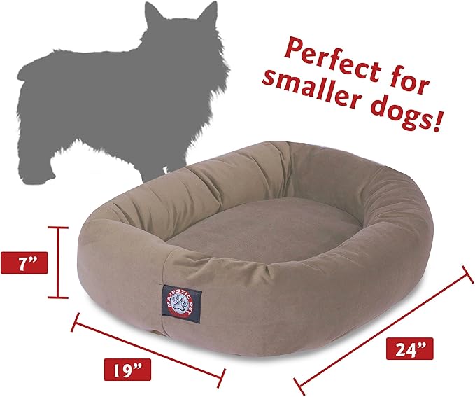 Majestic Pet 24 Inch Suede Calming Dog Bed Washable 24x19x7 (Inch) – Cozy Soft Round Donut Dog Bed with Spine Support for Dogs to Rest Their Head - Pet Bed Small – Stone
