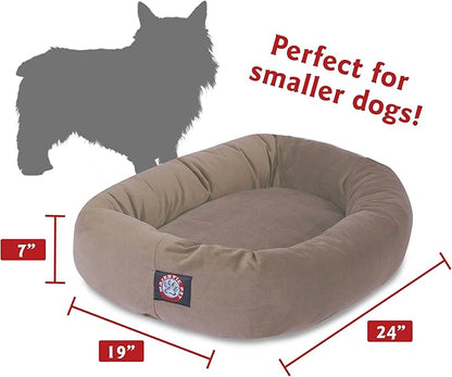 Majestic Pet 24 Inch Suede Calming Dog Bed Washable 24x19x7 (Inch) – Cozy Soft Round Donut Dog Bed with Spine Support for Dogs to Rest Their Head - Pet Bed Small – Stone